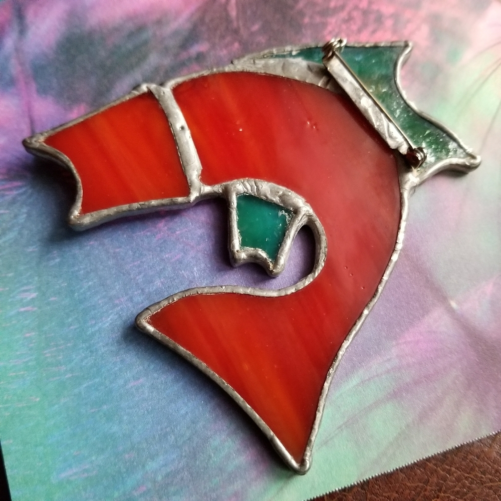 Relisted -big! Stained glass red fish brooch pin handmade - Picture 7 of 8